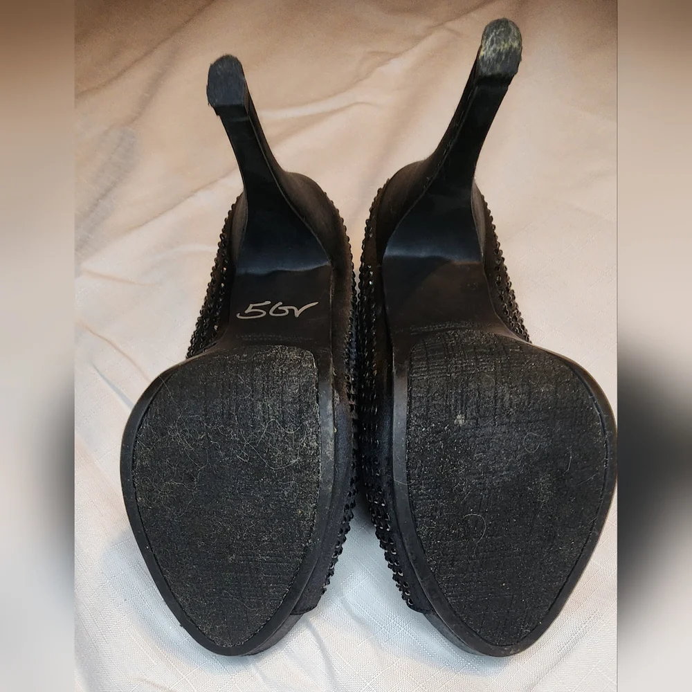 Rampage Elegant Black Studded Heels Rhinestones Sz 7.5 - Picture 6 of 9